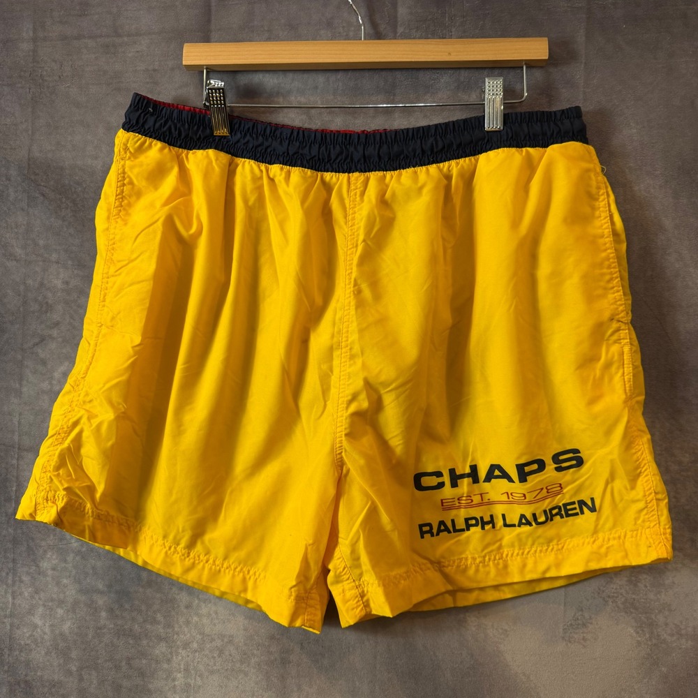 Chaps Ralph Lauren Mens Yellow Navy Blue Swim Trunk Shorts XL Est 1978 Logo